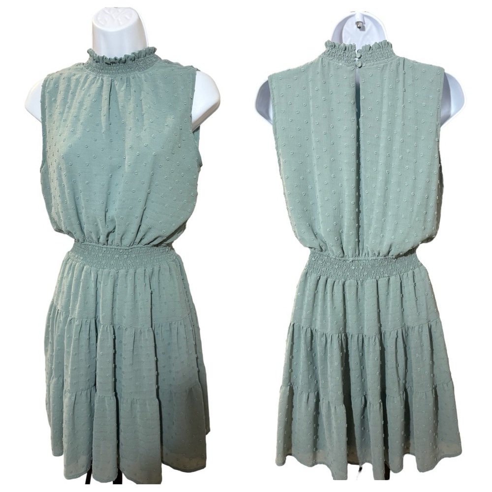 Sweet Wanderer swiss dot turtle neck flowy chiffon dress